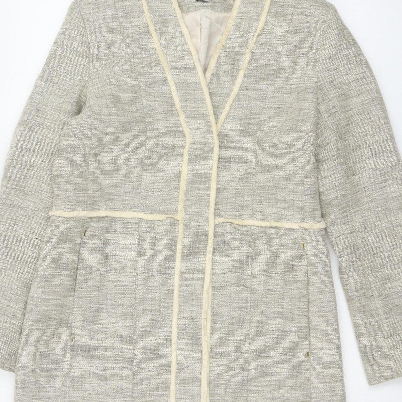 H&M Women’s Grey UK 8 Open Front Tweed Cotton Blend Coat