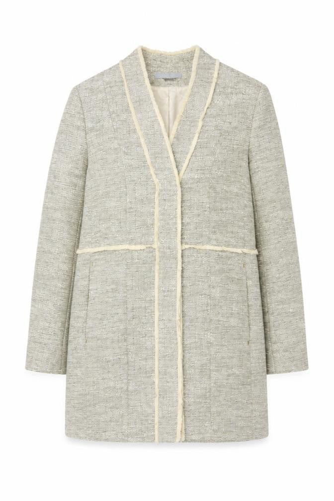 H&M Women’s Grey UK 8 Open Front Tweed Cotton Blend Coat