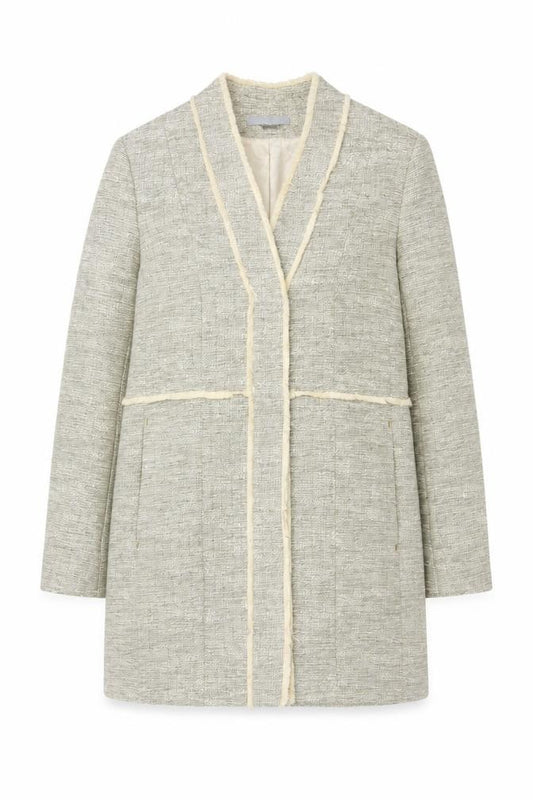 H&M Women’s Grey UK 8 Open Front Tweed Cotton Blend Coat