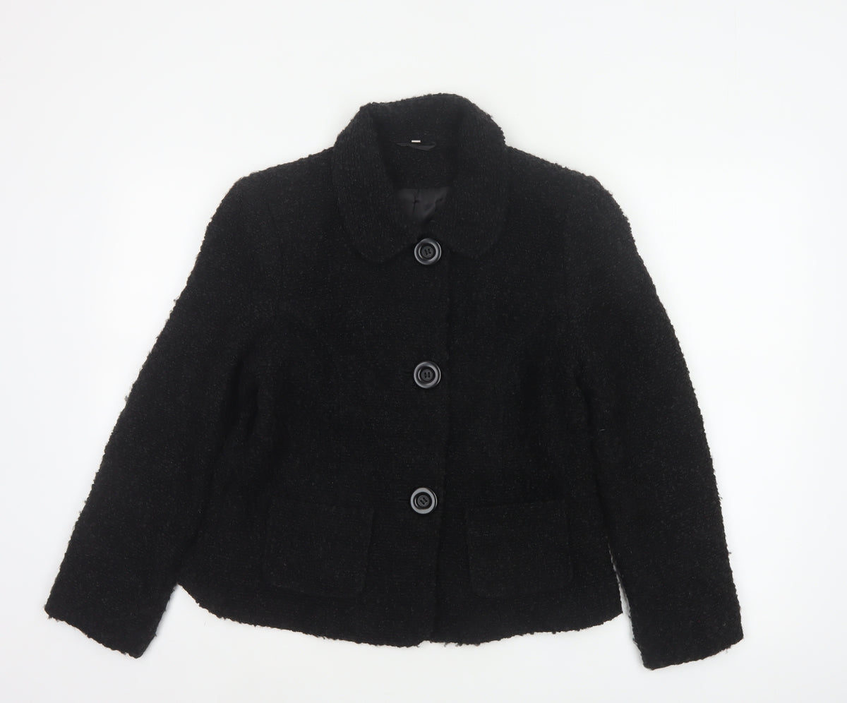 Style by EWM Women’s Black Size 12 Bouclé Wool Blend Button Jacket