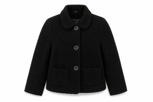 Style by EWM Women’s Black Size 12 Bouclé Wool Blend Button Jacket