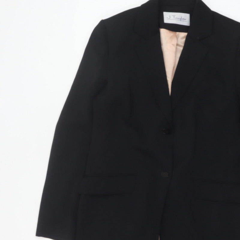 J Taylor Women Black UK 12 Long Tailored Overcoat Lined