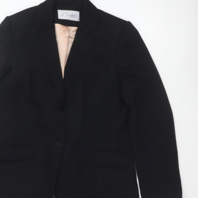 J Taylor Women Black UK 12 Long Tailored Overcoat Lined