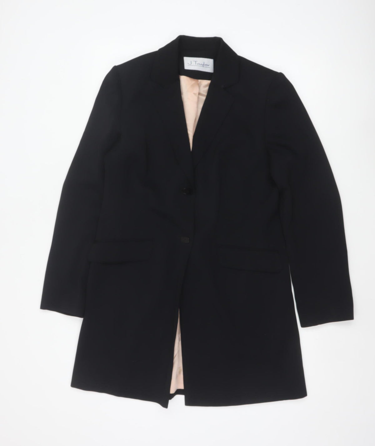 J Taylor Women Black UK 12 Long Tailored Overcoat Lined