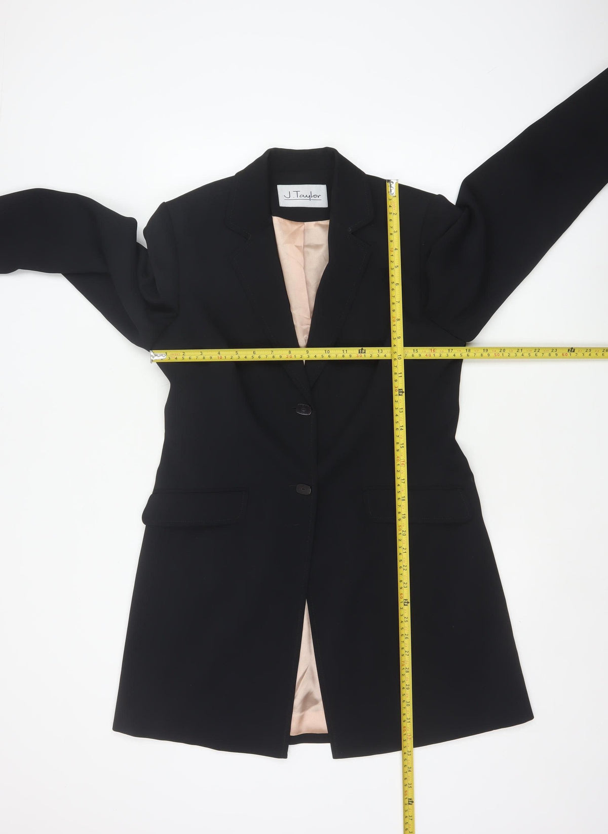 J Taylor Women Black UK 12 Long Tailored Overcoat Lined