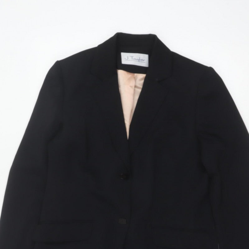 J Taylor Women Black UK 12 Long Tailored Overcoat Lined