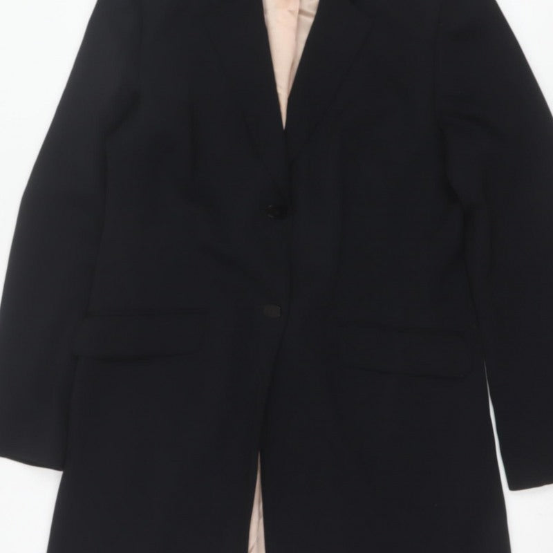J Taylor Women Black UK 12 Long Tailored Overcoat Lined