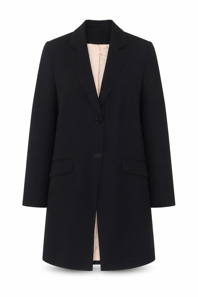 J Taylor Women Black UK 12 Long Tailored Overcoat Lined