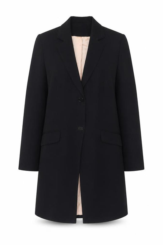 J Taylor Women Black UK 12 Long Tailored Overcoat Lined