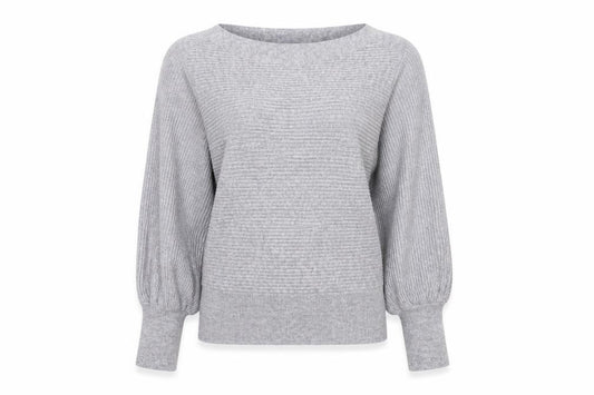 Marks and Spencer Women Grey UK 14 Rib Knit Balloon Sleeve Jumper