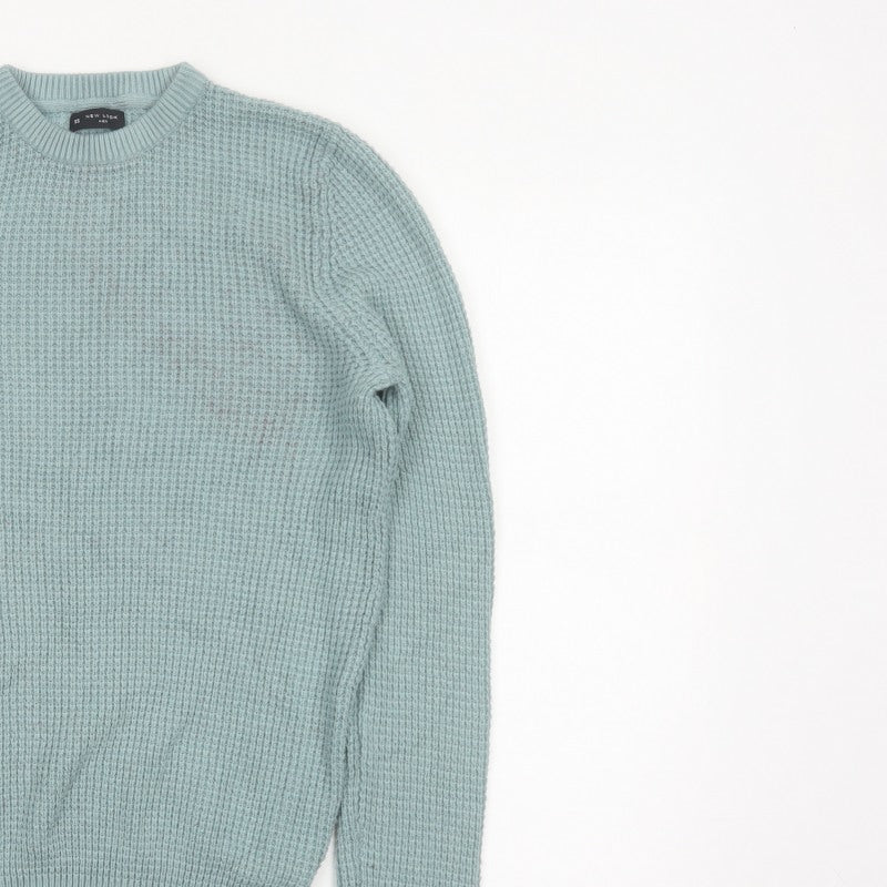 New Look Men Green XS Chunky Knit Crew Neck Pullover Jumper