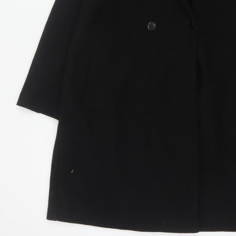 Zara Women Black M Hooded Long Overcoat Button Pockets Polyester
