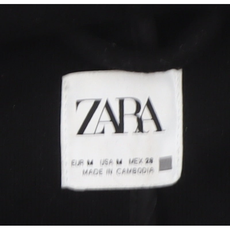 Zara Women Black M Hooded Long Overcoat Button Pockets Polyester