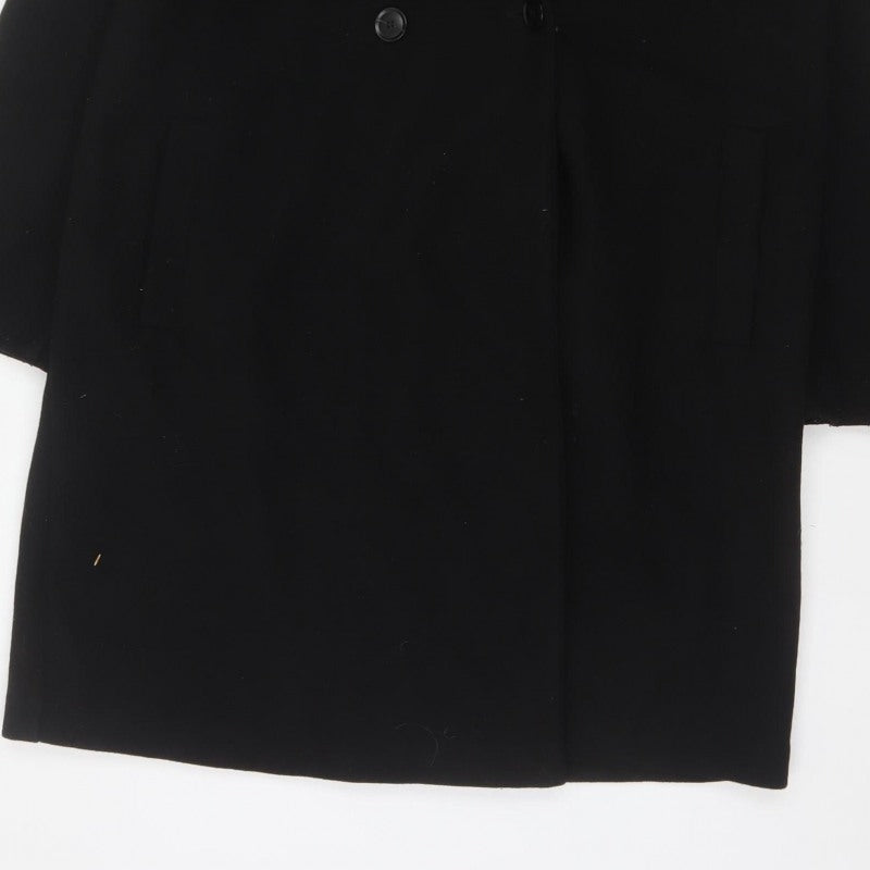 Zara Women Black M Hooded Long Overcoat Button Pockets Polyester