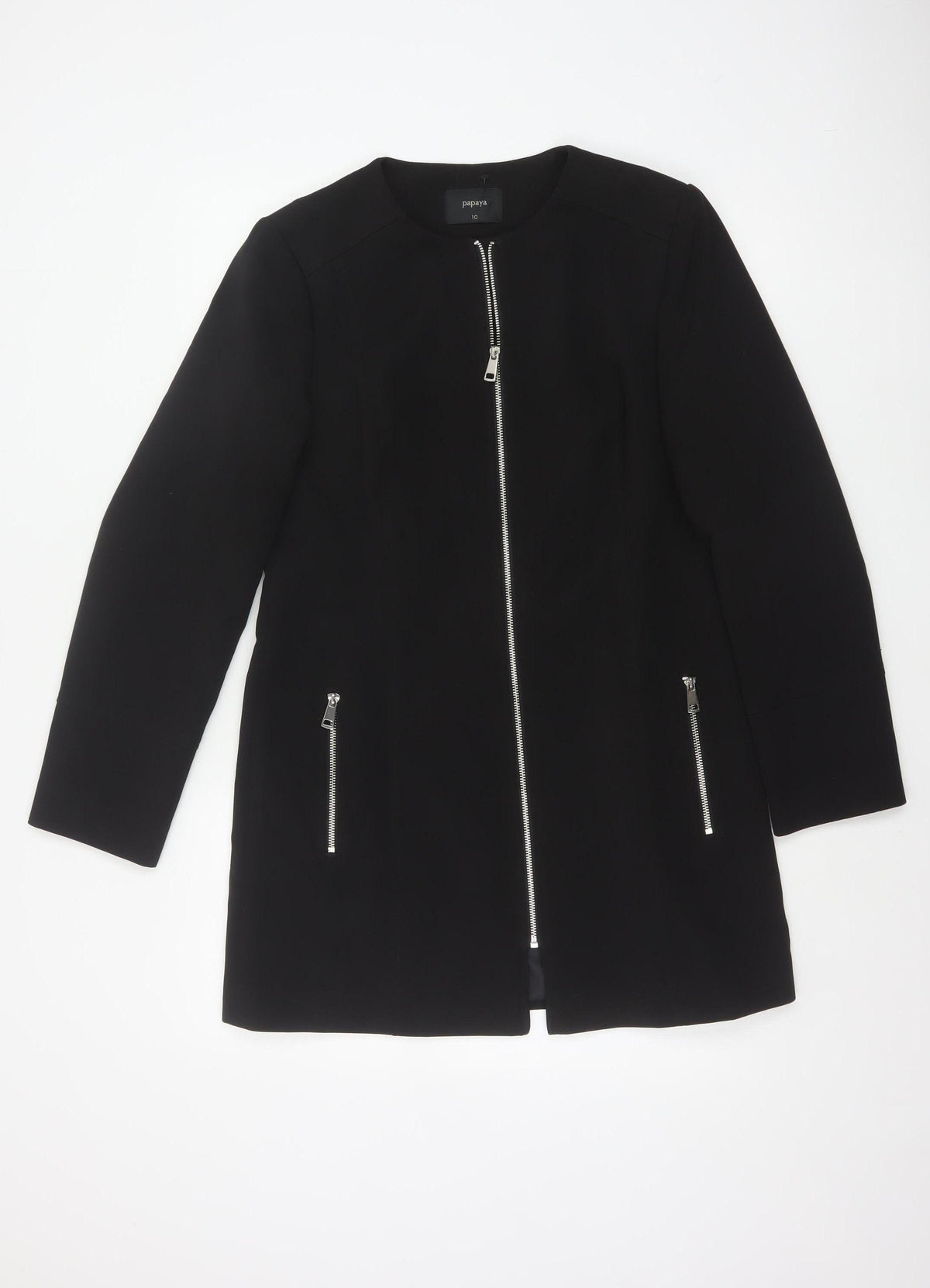 Papaya Women’s Black Size 10 Basic Zip Mid-Length Coat