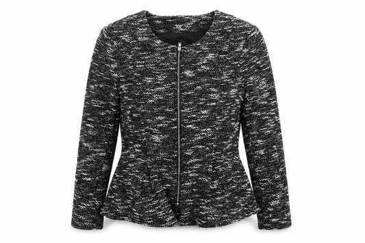 Divided H&M Women Black Tweed Peplum Zip Jacket UK 14