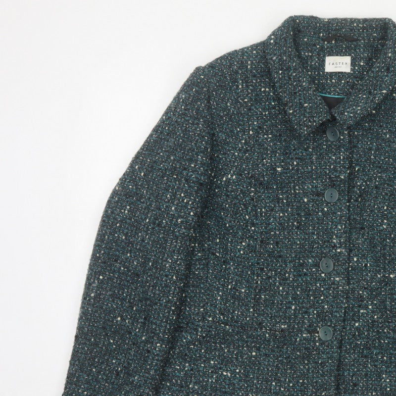 Eastex Women Blue UK 18 Tweed Wool Blend Button Jacket Lined