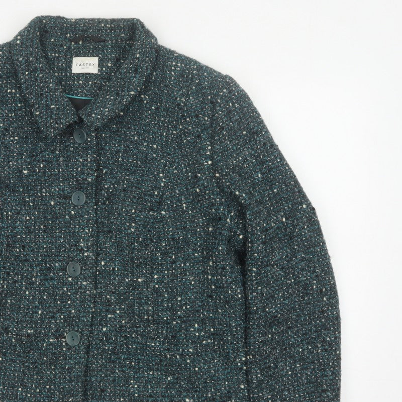 Eastex Women Blue UK 18 Tweed Wool Blend Button Jacket Lined