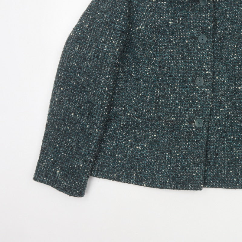 Eastex Women Blue UK 18 Tweed Wool Blend Button Jacket Lined