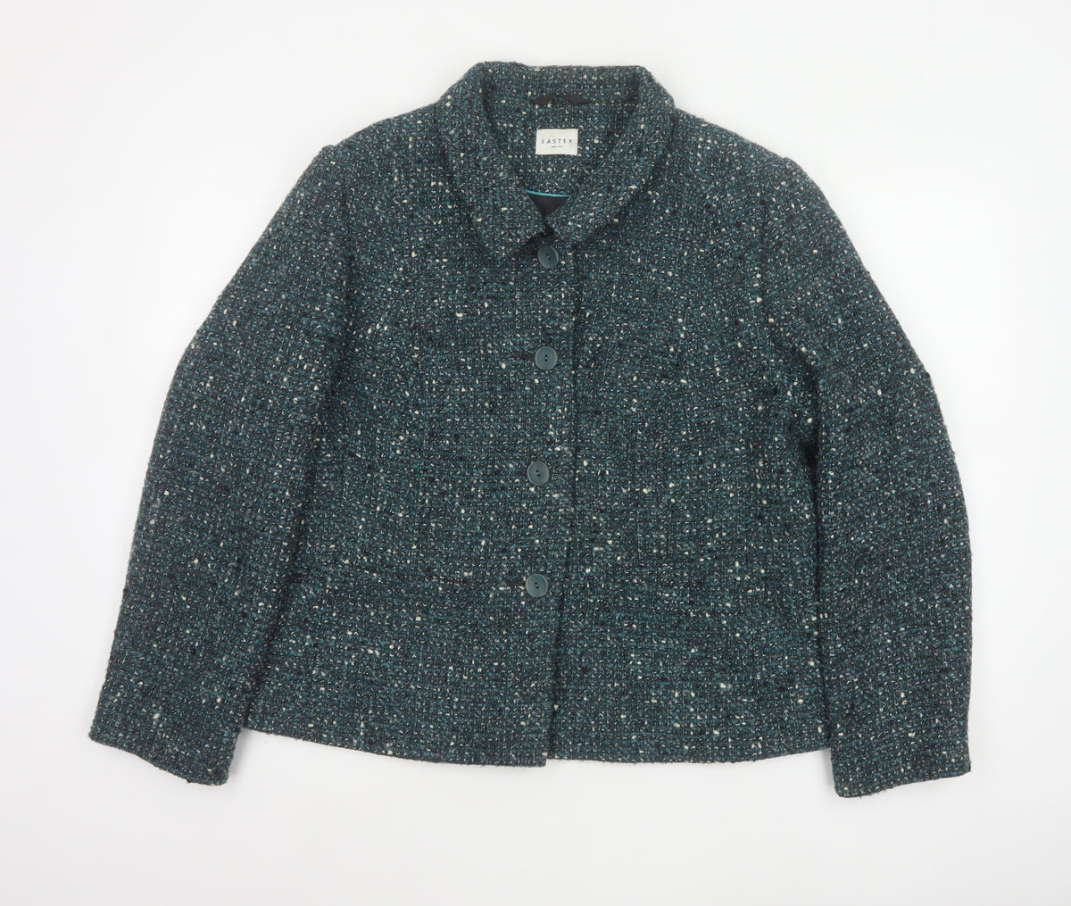 Eastex Women Blue UK 18 Tweed Wool Blend Button Jacket Lined