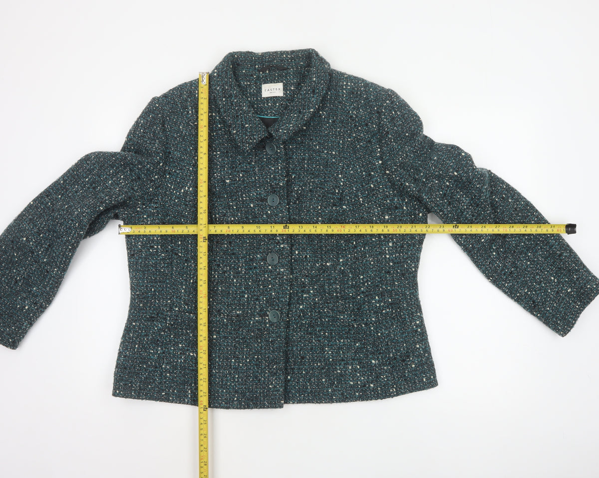 Eastex Women Blue UK 18 Tweed Wool Blend Button Jacket Lined