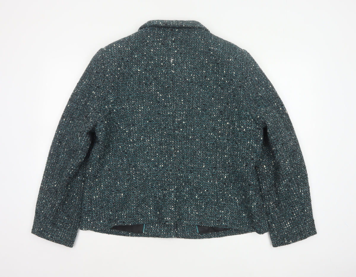 Eastex Women Blue UK 18 Tweed Wool Blend Button Jacket Lined