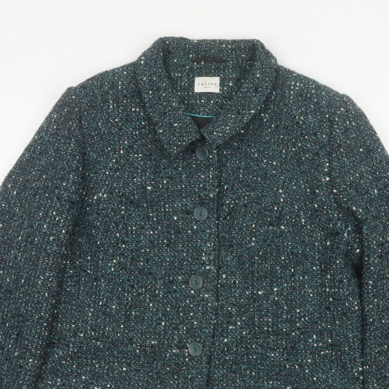 Eastex Women Blue UK 18 Tweed Wool Blend Button Jacket Lined