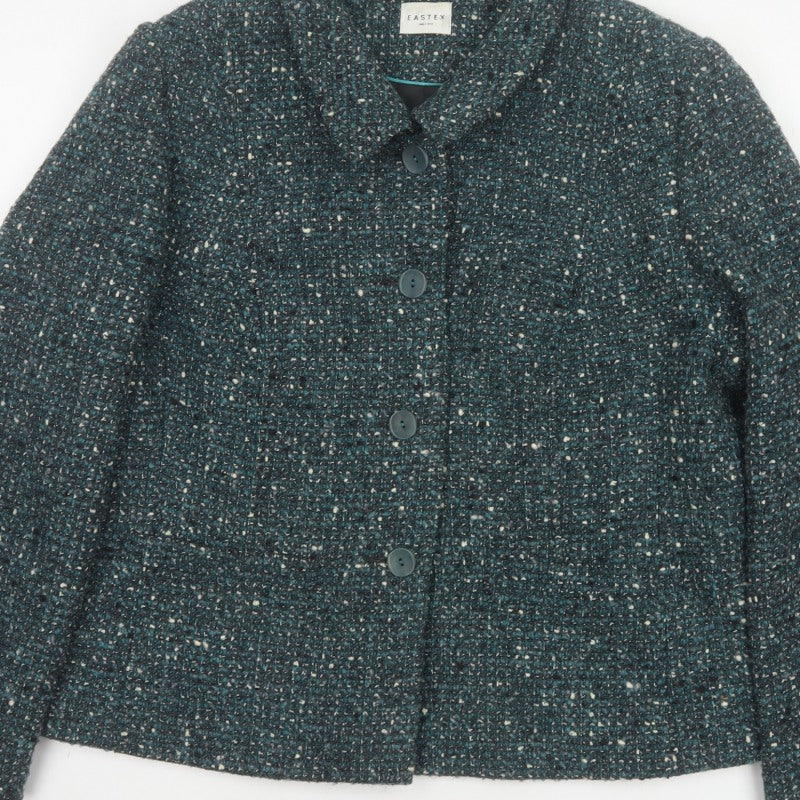 Eastex Women Blue UK 18 Tweed Wool Blend Button Jacket Lined