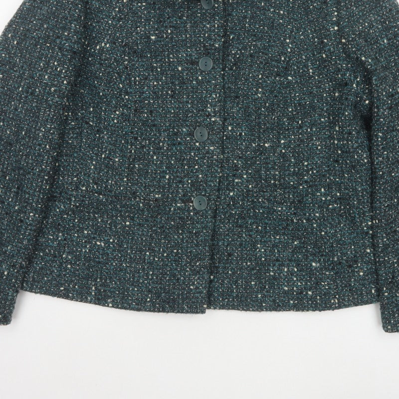 Eastex Women Blue UK 18 Tweed Wool Blend Button Jacket Lined