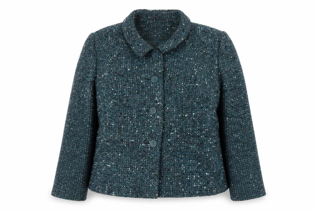 Eastex Women Blue UK 18 Tweed Wool Blend Button Jacket Lined