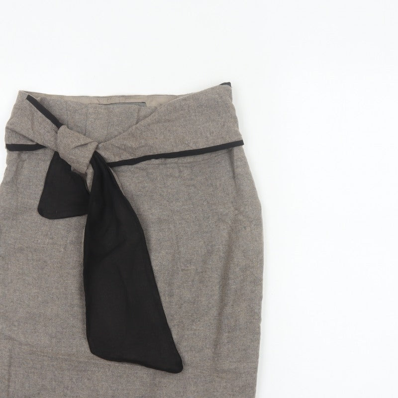 Zara Basic Women Grey Pencil Knee Length Skirt M Tie Bow Slit