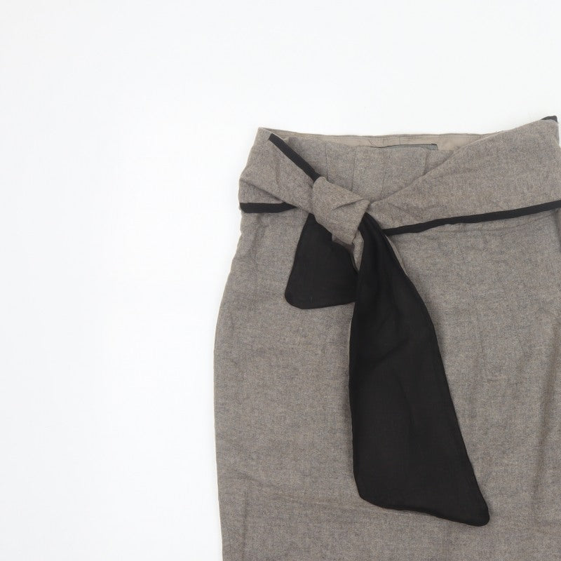 Zara Basic Women Grey Pencil Knee Length Skirt M Tie Bow Slit