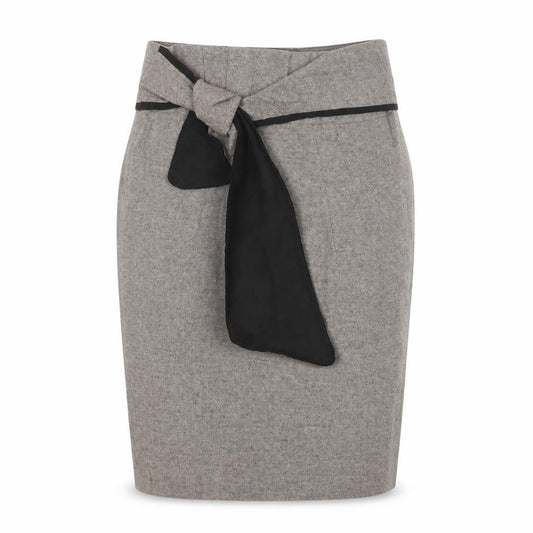 Zara Basic Women Grey Pencil Knee Length Skirt M Tie Bow Slit