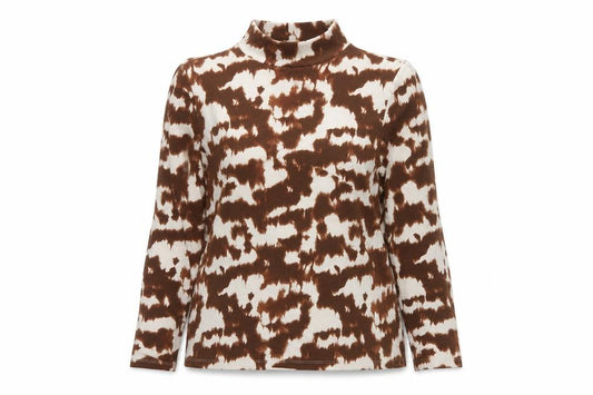 Marks and Spencer Women’s Brown Printed Jersey High Neck Top UK 14