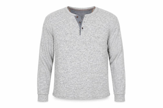 Next Men Grey Marl Henley Long Sleeve Button-Up Top L