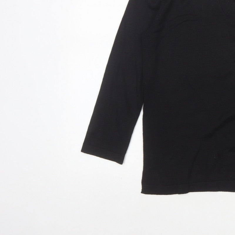 Topshop Women’s Black Size 8 Basic Knit V-Neck Long Sleeve Top