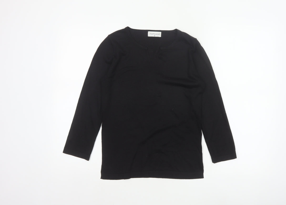 Topshop Women’s Black Size 8 Basic Knit V-Neck Long Sleeve Top