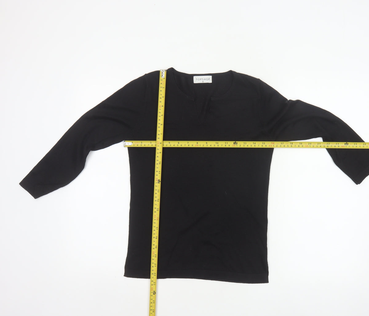 Topshop Women’s Black Size 8 Basic Knit V-Neck Long Sleeve Top