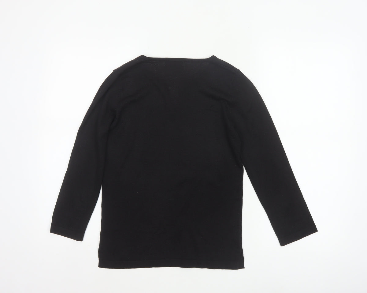 Topshop Women’s Black Size 8 Basic Knit V-Neck Long Sleeve Top