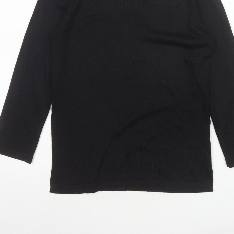 Topshop Women’s Black Size 8 Basic Knit V-Neck Long Sleeve Top