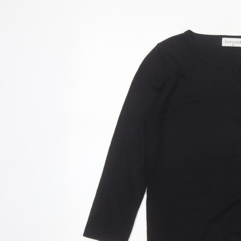Topshop Women’s Black Size 8 Basic Knit V-Neck Long Sleeve Top