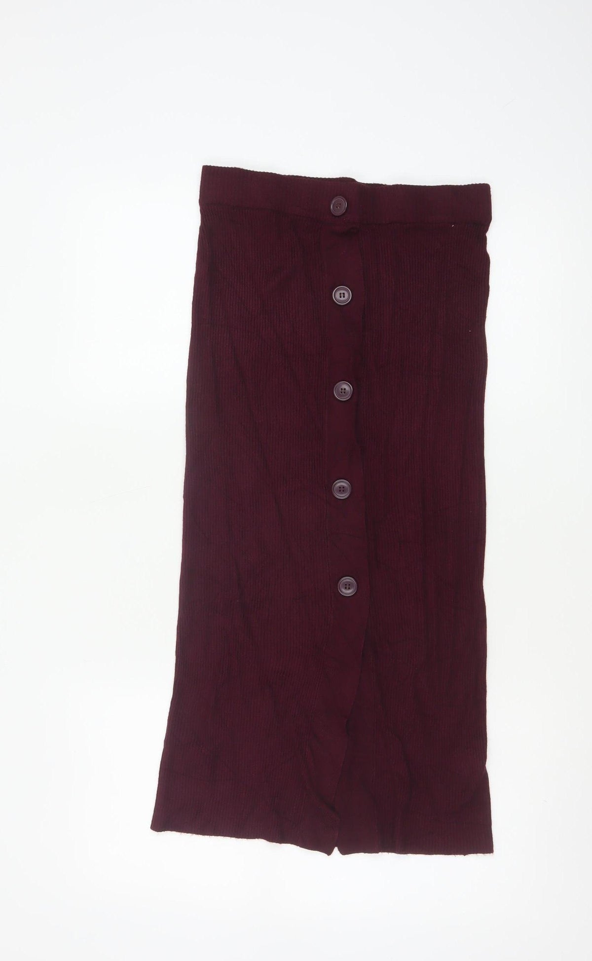 ICHI Women Red M Ribbed Knit Midi Pencil Skirt Button Front