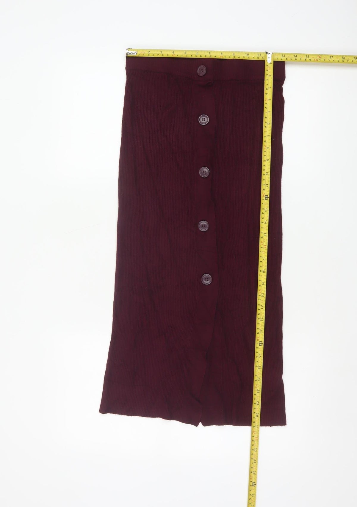 ICHI Women Red M Ribbed Knit Midi Pencil Skirt Button Front
