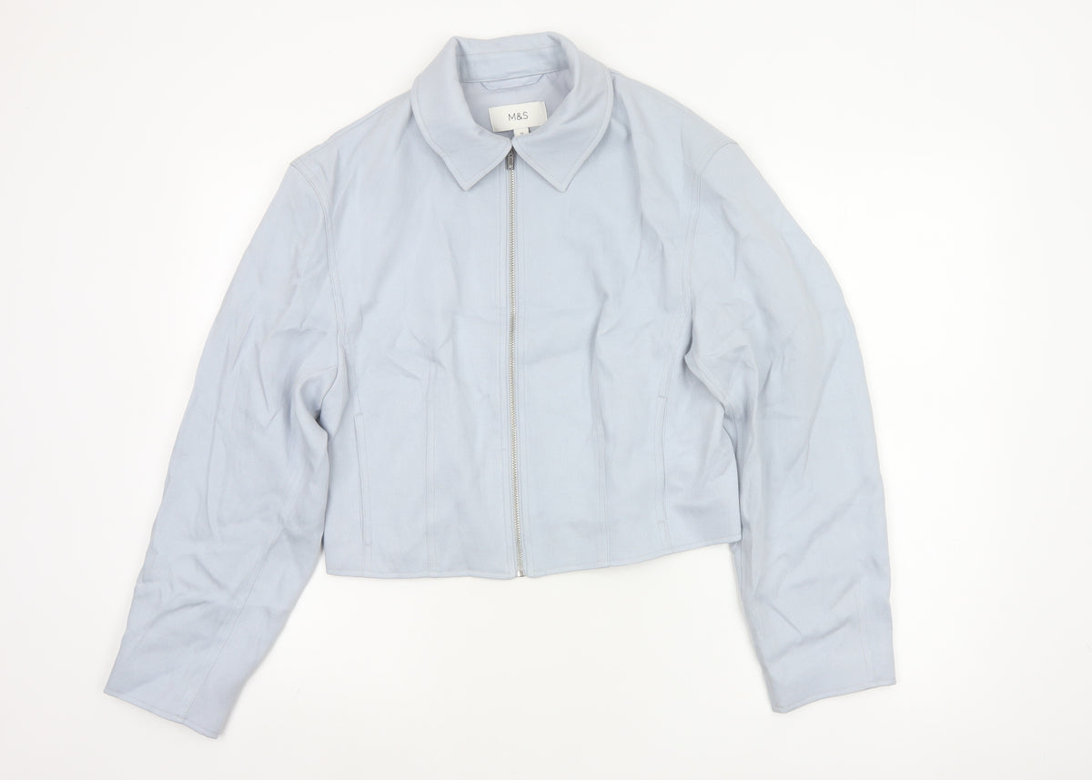 Marks and Spencer Women’s Blue Size 10 Cropped Zip Jacket Collared