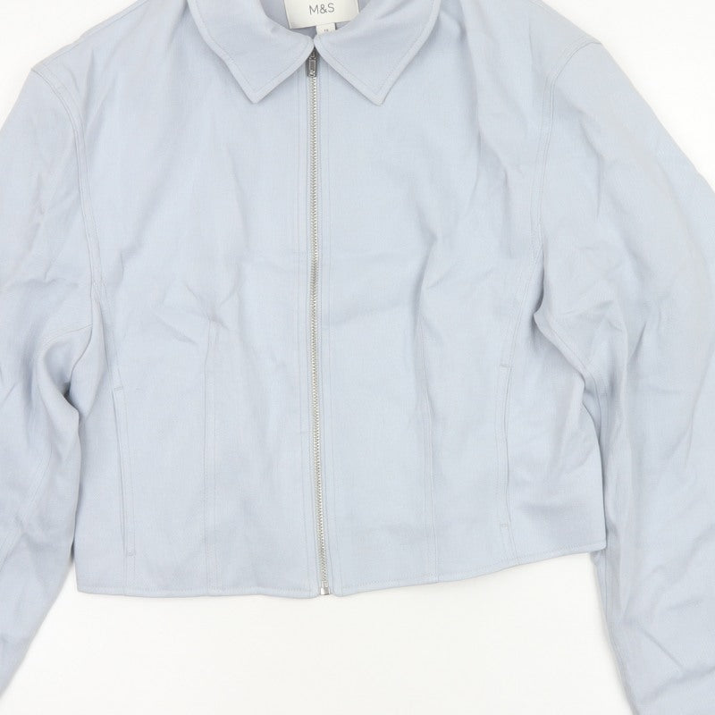 Marks and Spencer Women’s Blue Size 10 Cropped Zip Jacket Collared
