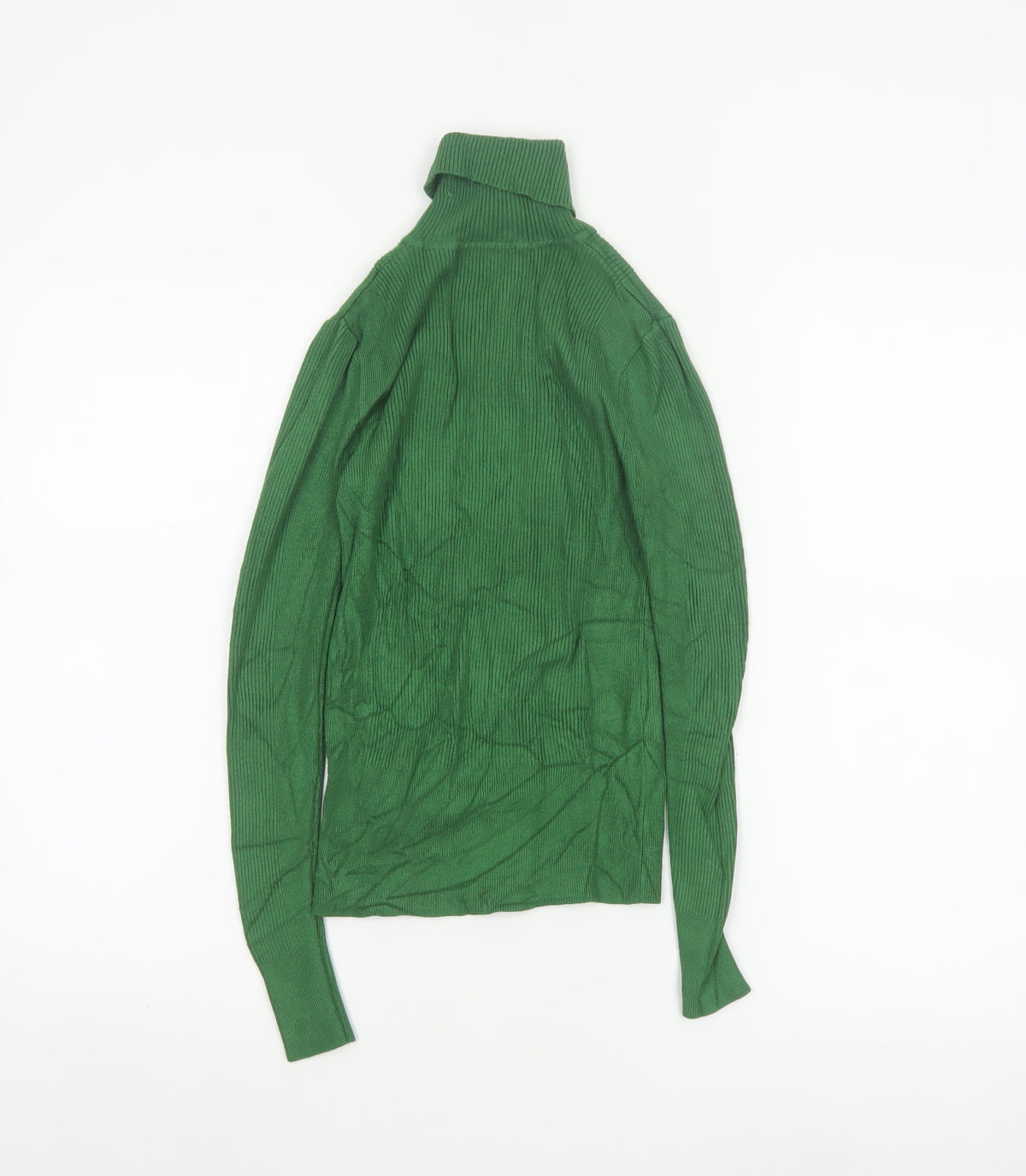 Marks & Spencer Women Green UK 6 Ribbed Roll Neck Slim Pullover Jumper