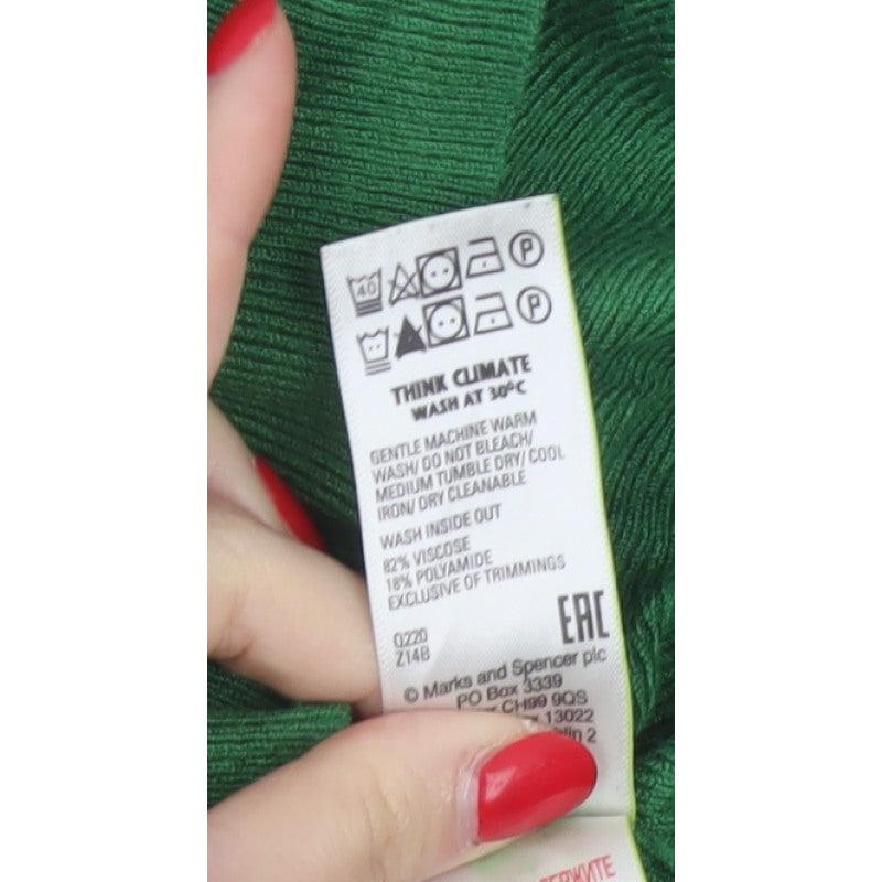 Marks & Spencer Women Green UK 6 Ribbed Roll Neck Slim Pullover Jumper