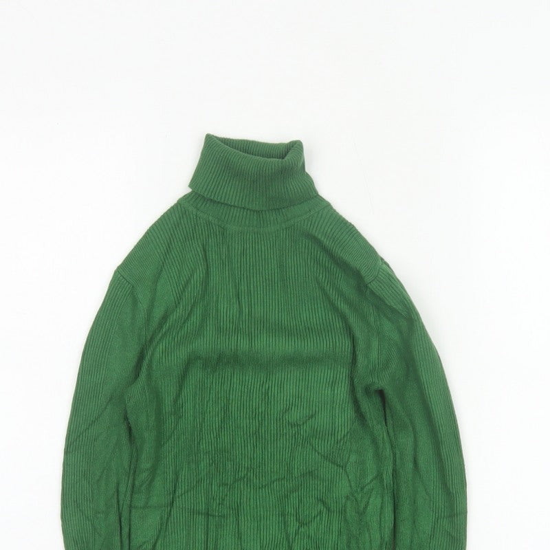 Marks & Spencer Women Green UK 6 Ribbed Roll Neck Slim Pullover Jumper