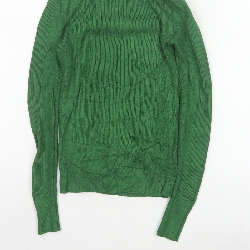 Marks & Spencer Women Green UK 6 Ribbed Roll Neck Slim Pullover Jumper