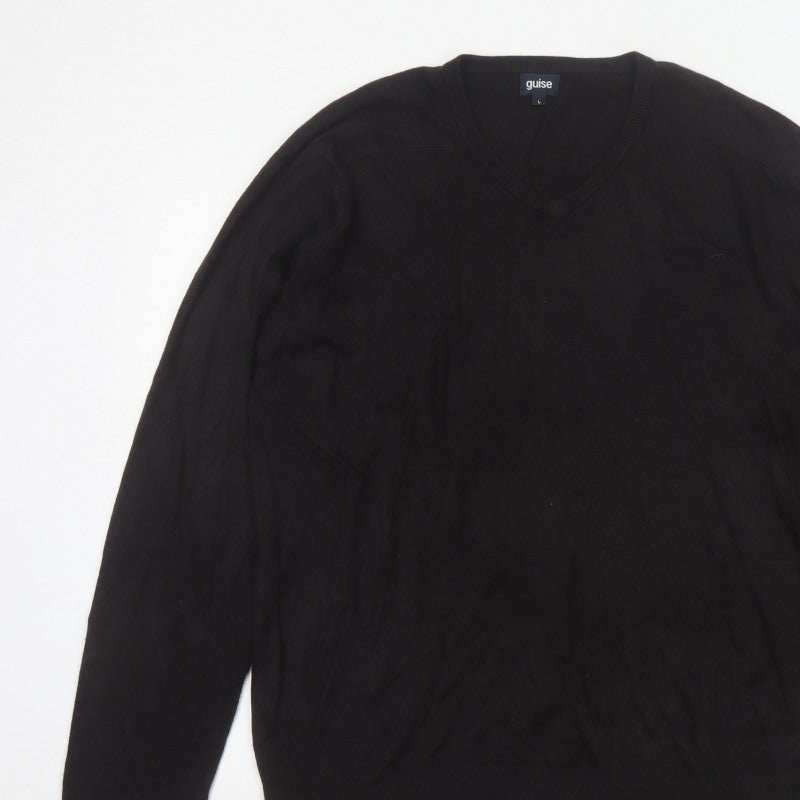 guise Men’s Black L V-Neck Acrylic Knit Pullover Jumper